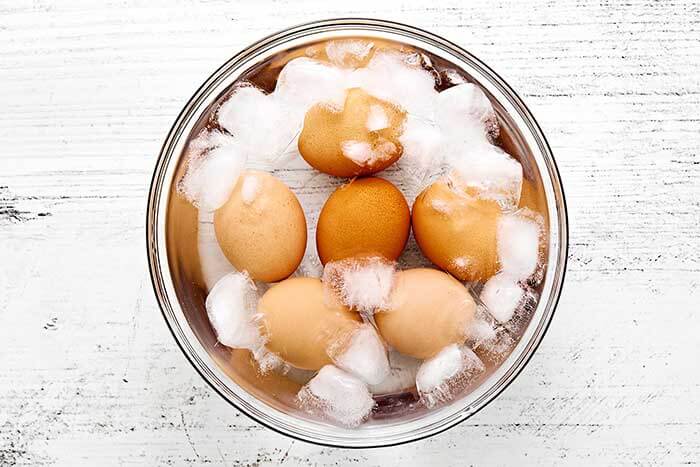 Eggs chilled in ice.